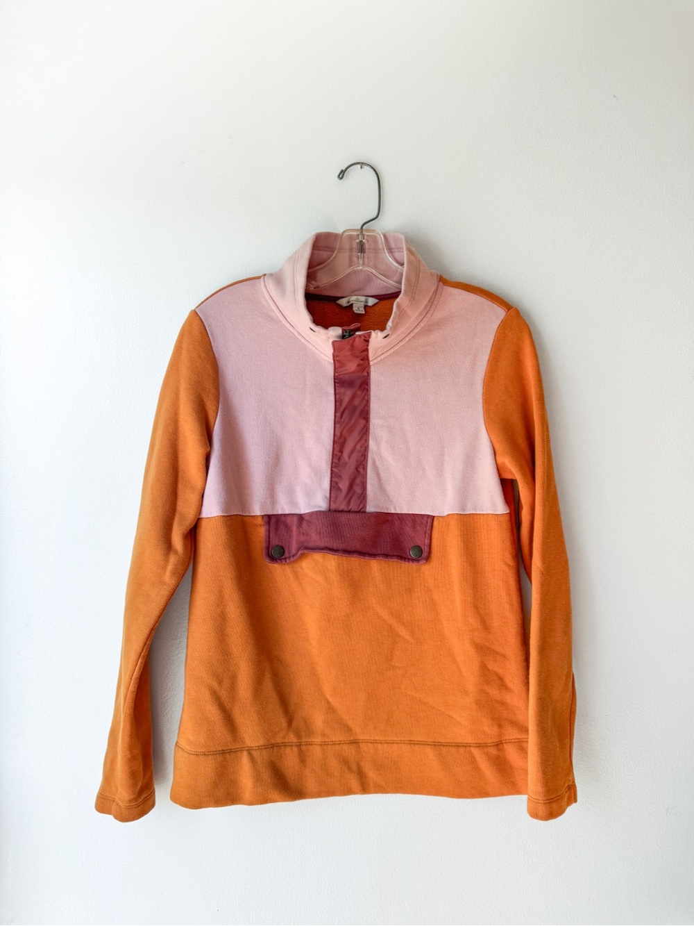 L.L. Bean Signature colorblock pullover sweatshirt bold orange soft pink - small